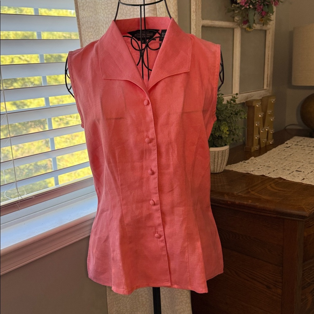 J. Peterman 100% Linen Pink Sleeveless Top, Size 6